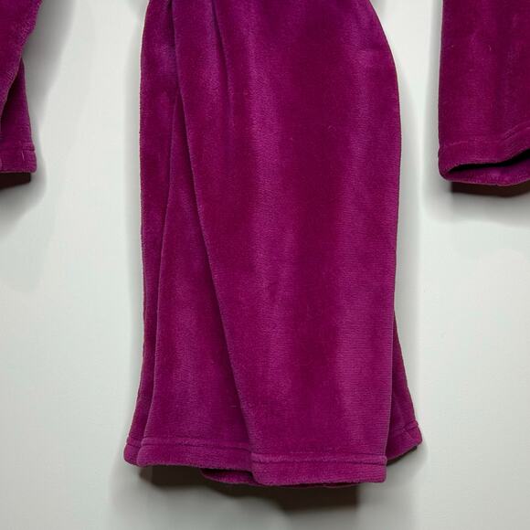 Lands' End Kids Purple Plush Fleece Bathrobe Size 12 Hood Attached Belt Robe - Picture 9 of 9